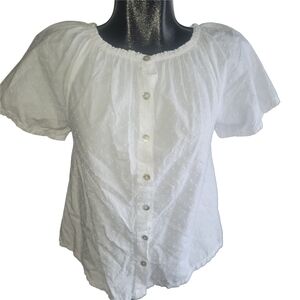 Terzo Millennio Women's White Short Puff Sleeve Button-Up Peasant Style Top S